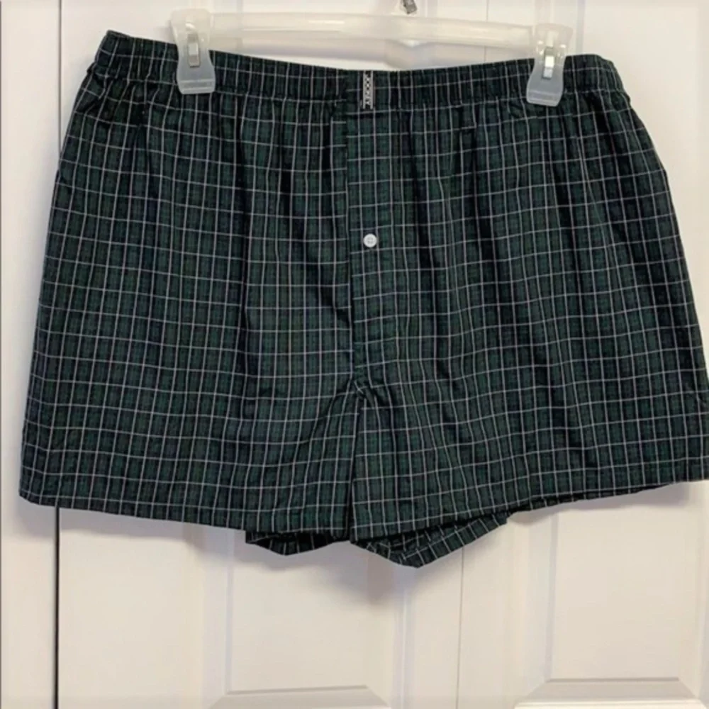 Jockey Black Green Cotton Blend Mens Boxers Size XL Plaid